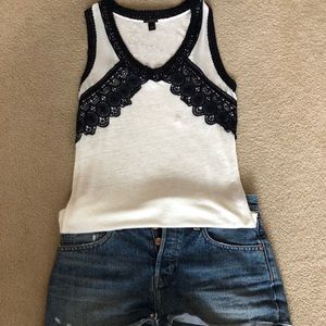 J. Crew linen tank with navy embroidery - Sz XXS